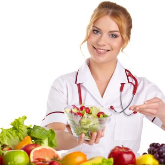 Doctor dietitian recommending healthy food